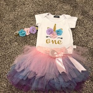 First birthday onesie with tutu & headband